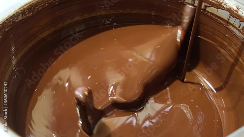 Mixer bowl with liquid chocolate.