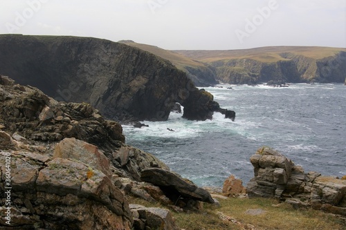 The rocky cliffs at Strathy Point on the Sutherland coast of northern Scotland, UK.