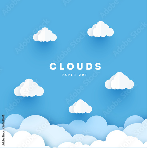 Pink Modern Vector paper clouds and balloons. illustration. Cute cartoon fluffy clouds. Pastel colors. Origami style