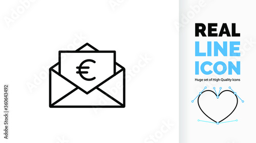 Editable line icon of a letter with a euro sign