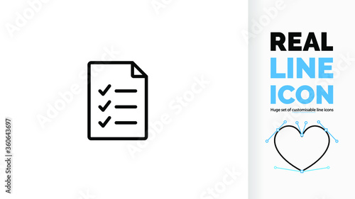 Editable line icon of a checklist on a paper file, part of a huge set of editable line icons