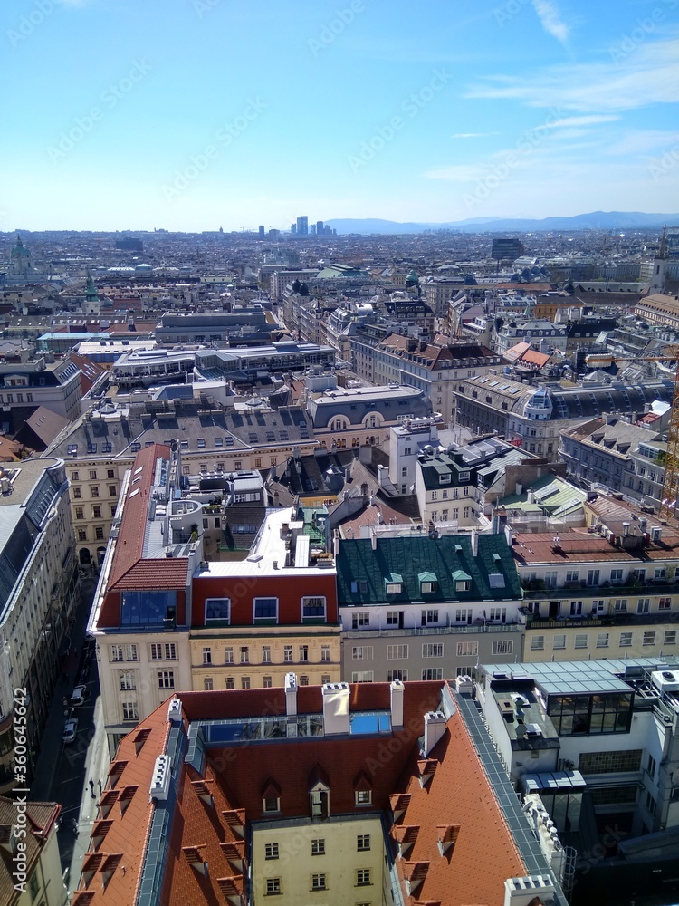 Panoramic view from above in Vienna in Austria. View from the tower of Vienna Cathedral.