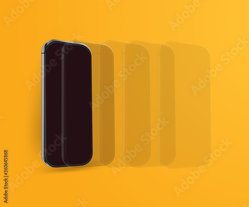 Mobile phone, smart phone on yellow background. Modern smartphone background and modern design vector