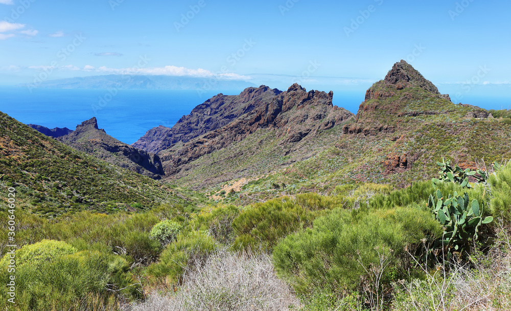 Breathtaking landscape in road to Masca with La Gomera island at background in Tenerife island, Spain Breathtaking landscape in road to Masca with La Gomera island at background in Tenerife island, Spain