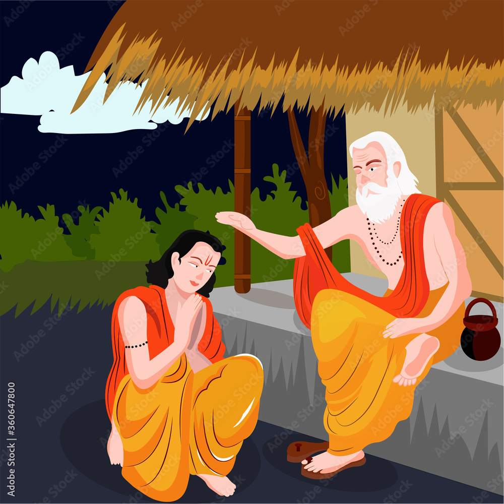 Guru Purnima Illustration guru or shishya teacher or student ...