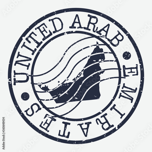 United Arab Emirates Stamp Postal. Map Silhouette Seal. Passport Round Design. Vector Icon. Design Retro Travel.