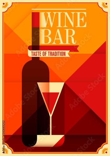 Wine bar poster in retro style. Vector illustration.