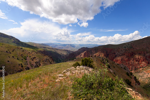 Mountain landscape with blue sky and clouds in summer