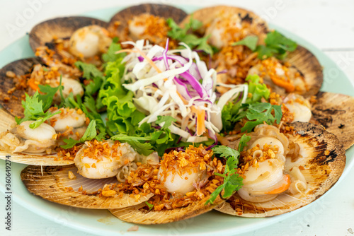 Butter and garlic grilled scallops