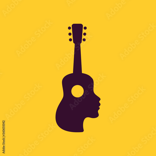Woman face guitar vector logo