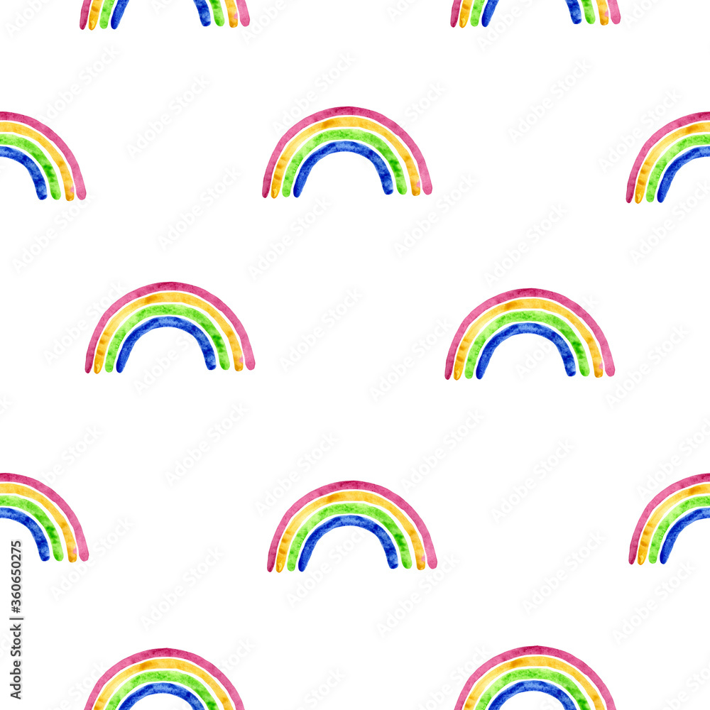 Obraz premium Seamless pattern with colorful rainbow, watercolor cartoon illustration 