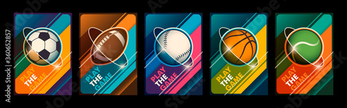 Set of colorful sport posters in modern colorful style design. Vector illustration.