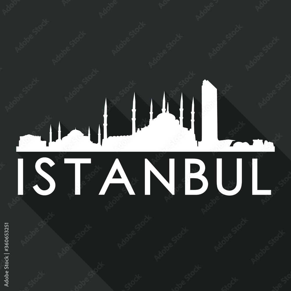 Istanbul Flat Icon Skyline Silhouette Design City Vector Art Famous Buildings.