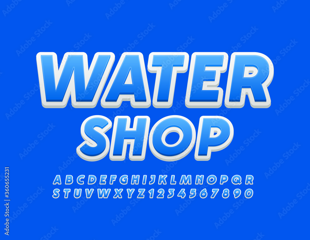 Obraz premium Vector stylish logo Water Shop. Modern Bright Font. Creative Alphabet Letters and Numbers.