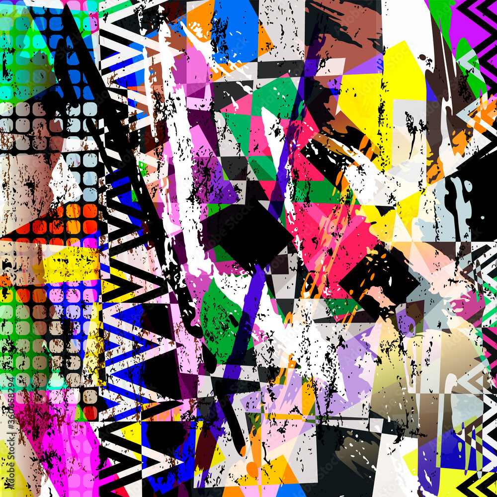abstract geometric background pattern, with paint strokes and splashes