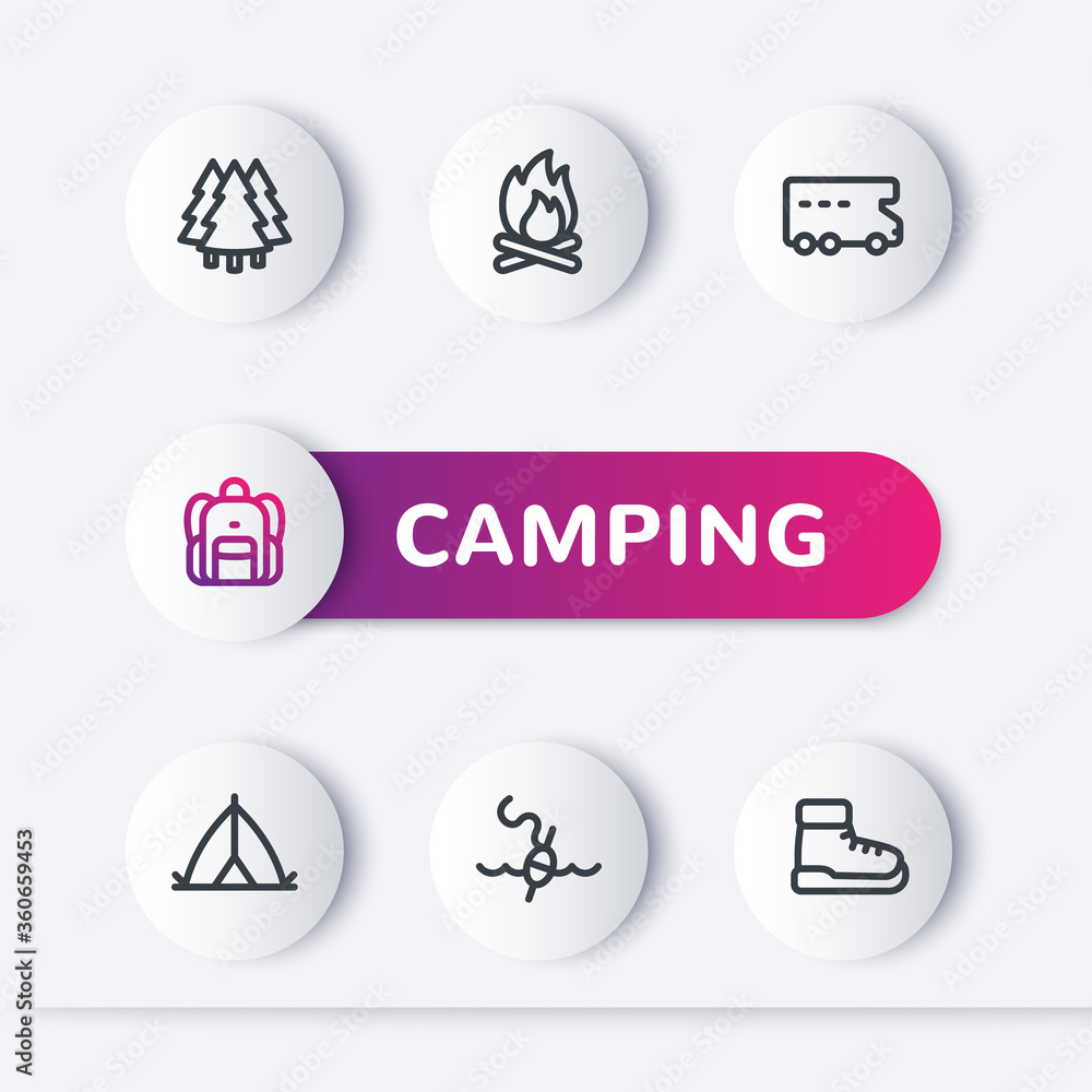 Camping line vector icons set Camping line vector icons set