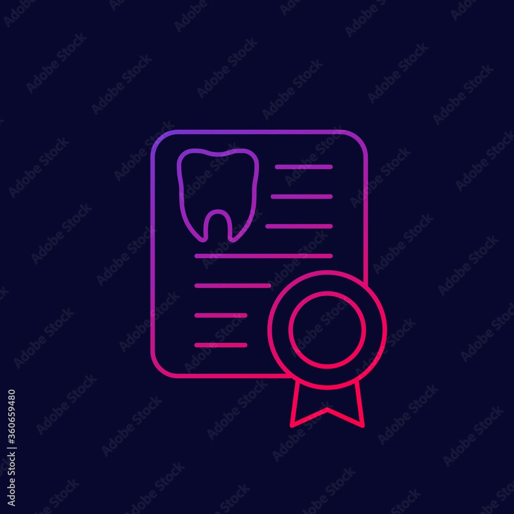 dental certificate, diploma icon, line dental certificate, diploma icon, line