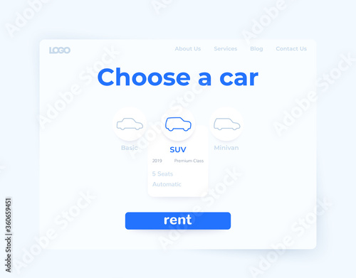 Car rent service, web page design
