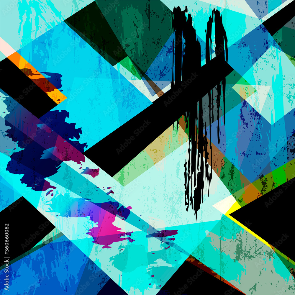 Fototapeta premium abstract background, illustration with paint strokes, splashes and geometric lines