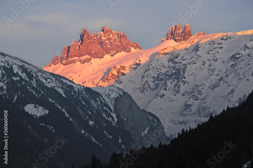 Sunset on Gross and Chli Spannort seen from Engelberg. photo