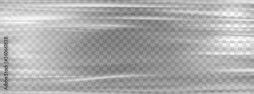 Transparent plastic wrap. Cellophane white stretch plastic wrap mockup.