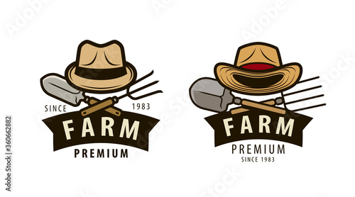 Farm logo or label. Agriculture, farming vector illustration