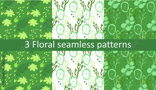 Pack of 3 summer vibrant seamless abstract patterns in saturated colors