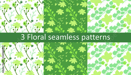 Pack of 3 summer vibrant seamless abstract patterns in saturated colors