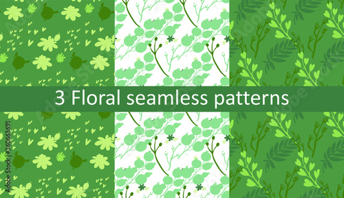 Pack of 3 summer vibrant seamless abstract patterns in saturated colors