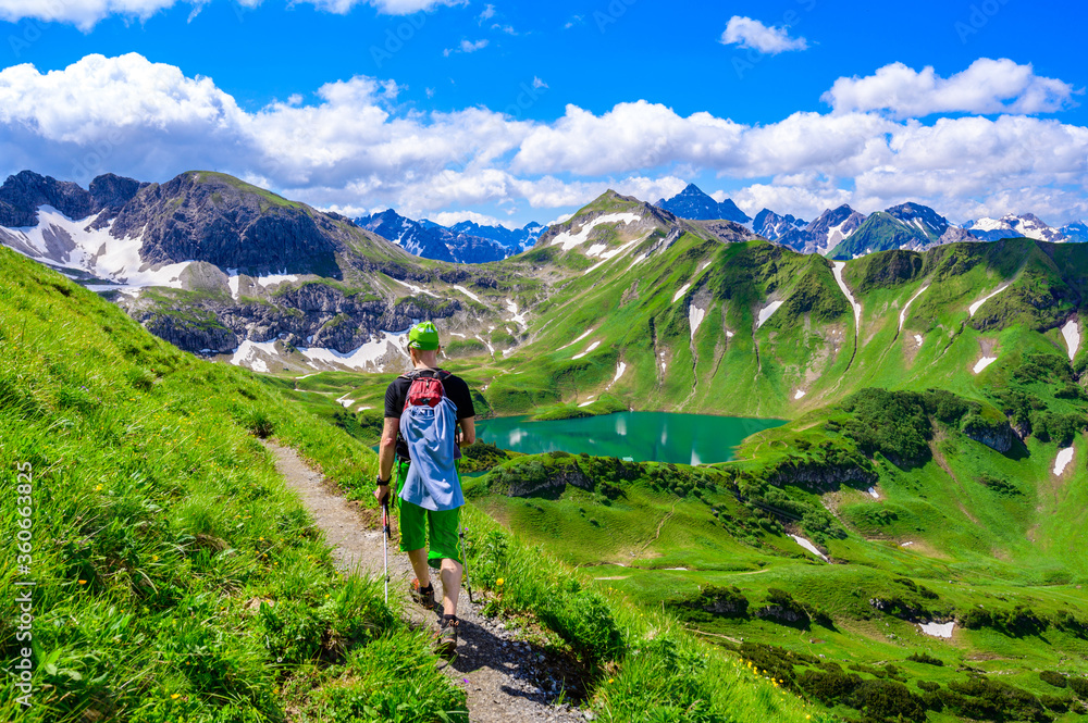 Lake Schrecksee - A beautiful turquoise alpine lake in the Allgaeu alps near Hinterstein, hiking destination in Bavaria, Germany