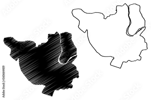 Agra City (Republic of India, Uttar Pradesh State) map vector illustration, scribble sketch City of Agravana map