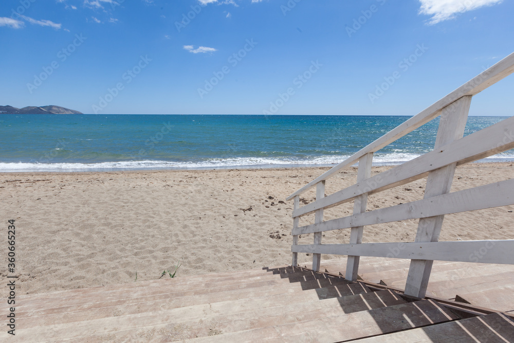 Sea pier natural beach background with sky