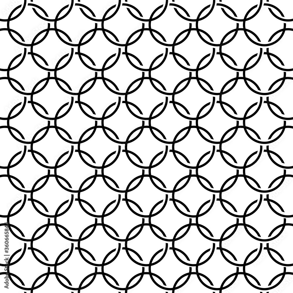 Abstract seamless geometric pattern with overlapping circles. Black and white style template Abstract seamless geometric pattern with overlapping circles. Black and white style template