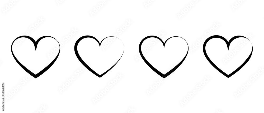 Collection of heart line vector illustrations. Love symbol icon set on white background. Hand lettering style