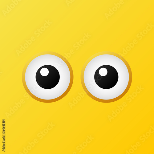 Cartoon Eye Icon. Cute Eyes with Black Eyeball isolated on Yellow Background. Flat Icon Vector Design Template Element