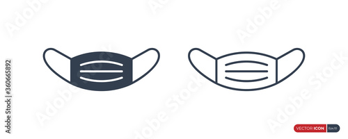 Set of Protective Mask Icon. Fill and Line Style isolated on White Background. Mouth Guard for Corona Virus Protection Resources. Flat Line Vector Icon Design Template Element.