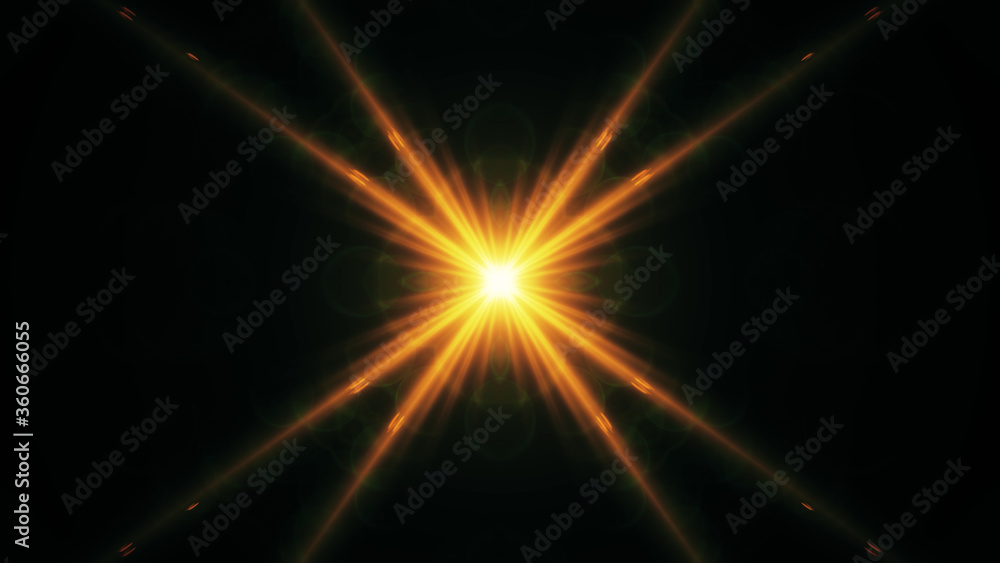 Beautiful lens flare with rays on a black background. Beautiful lens flare with rays on a black background.