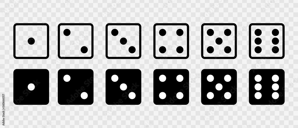 Dice Set vector icon. Game dice. Dice with six faces of cube isolated on transparent background. Dice Set vector icon. Game dice. Dice with six faces of cube isolated on transparent background.