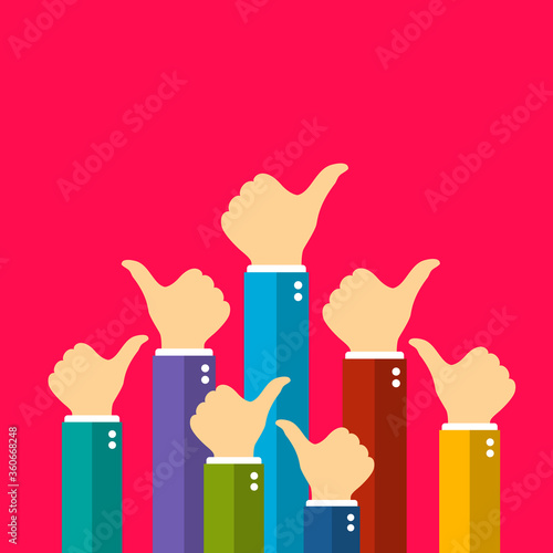 Many people showing thumb up sign, vector poster