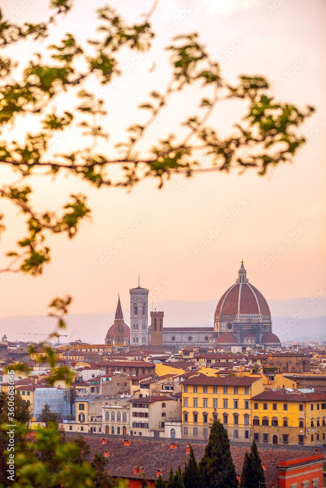 Duomo and Florence city downtown skyline cityscape of  Italy