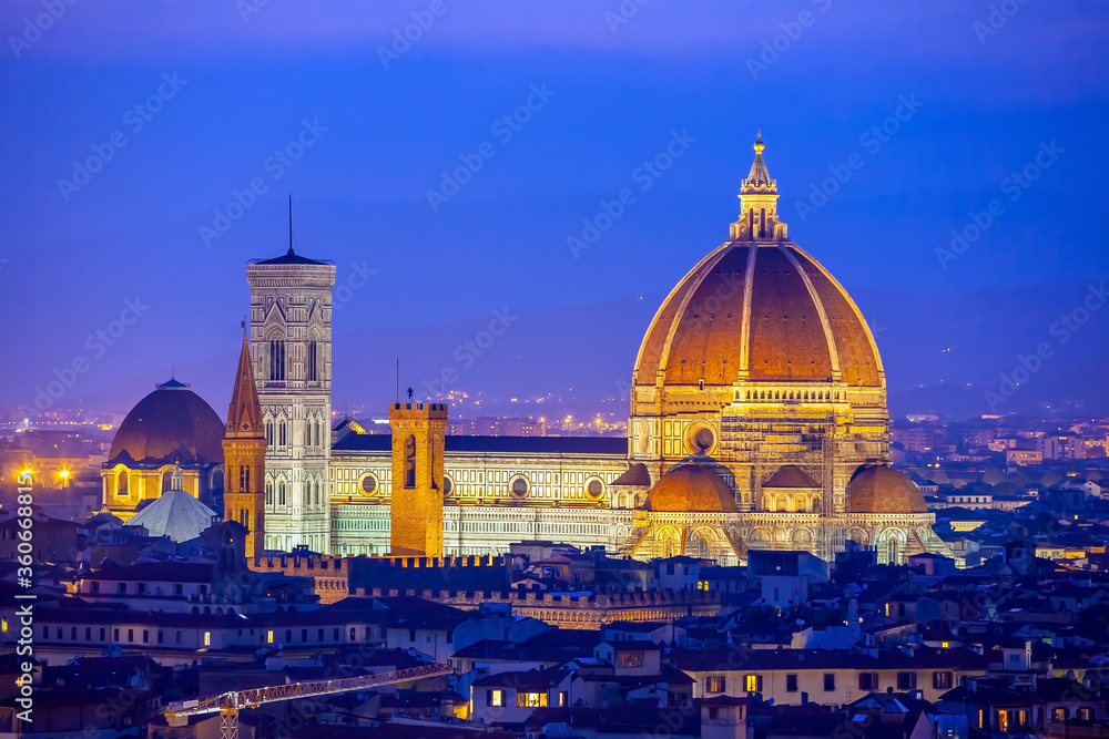 Duomo and Florence city downtown skyline cityscape of  Italy