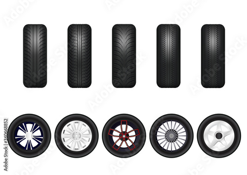 Complete set of car wheels with alloy rims.