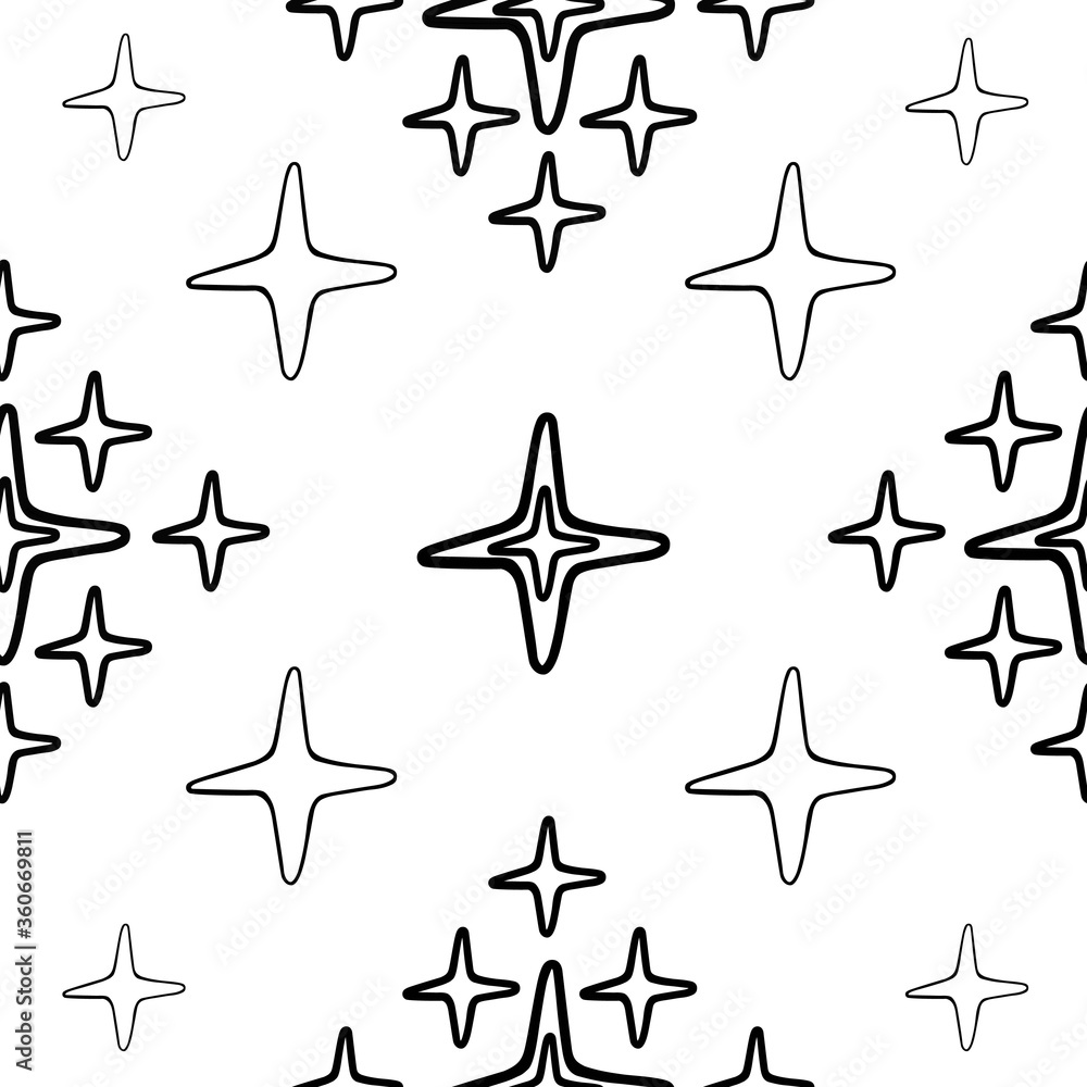 Hand draw black star seamless pattern on white background. Vector design