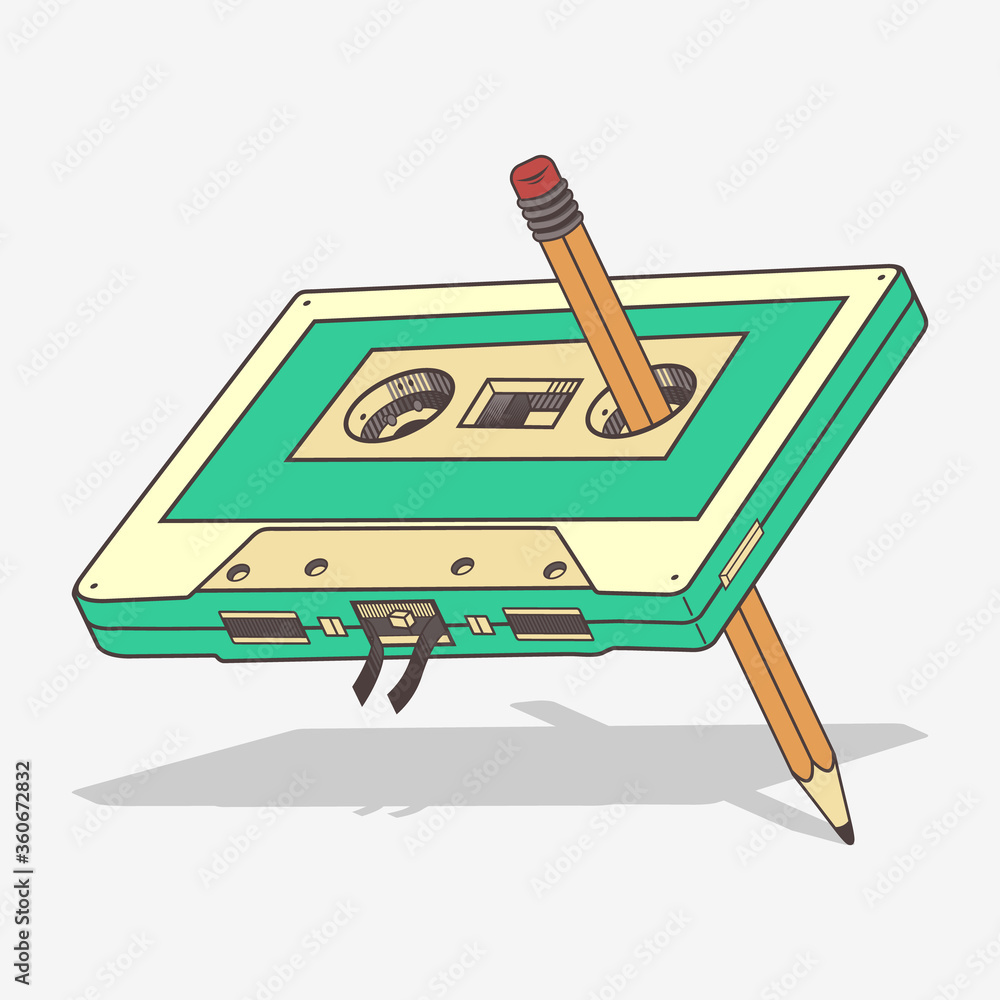Cassette tape with pencil audio analogue Stock Vector | Adobe Stock