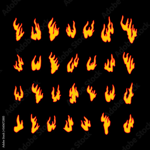 fire flames set vector flat design illustration