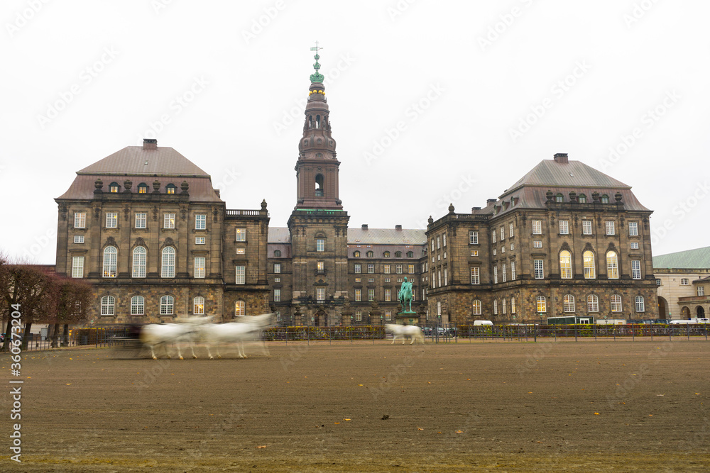 Naklejka premium Christiansborg Palace in winter time in Copenhagen, Denmark.