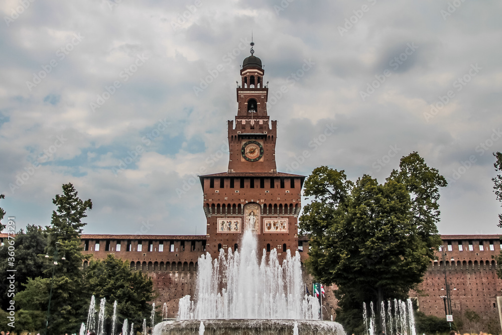 View of Sforza Castle from the Sempione Park, Milan, Italy