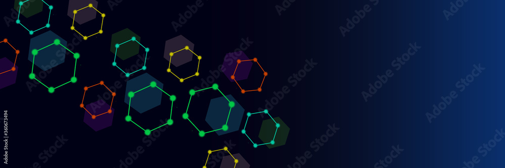 banner hexagons multicolored abstract technological background, 3d illustration 3D scientific visualization