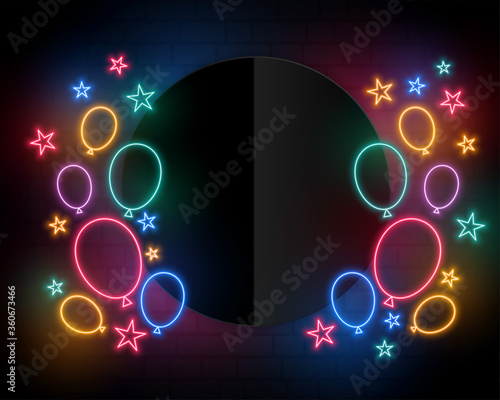 celebration birthday balloons in neon style and text space