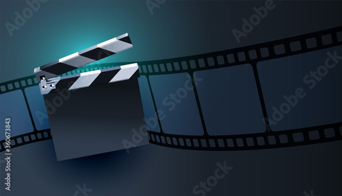 open clapper board with film strip background design